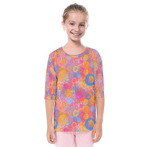 Multicolored Splashes And Watercolor Circles On A Dark Background Kids  Quarter Sleeve Raglan Tee by SychEva