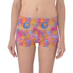 Multicolored Splashes And Watercolor Circles On A Dark Background Reversible Boyleg Bikini Bottoms by SychEva