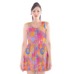 Multicolored Splashes And Watercolor Circles On A Dark Background Scoop Neck Skater Dress by SychEva