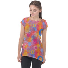 Multicolored Splashes And Watercolor Circles On A Dark Background Cap Sleeve High Low Top by SychEva