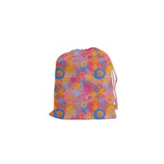 Multicolored Splashes And Watercolor Circles On A Dark Background Drawstring Pouch (xs) by SychEva