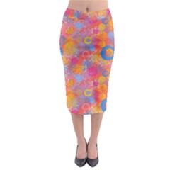 Multicolored Splashes And Watercolor Circles On A Dark Background Midi Pencil Skirt by SychEva