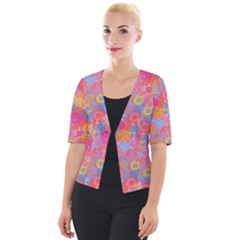 Multicolored Splashes And Watercolor Circles On A Dark Background Cropped Button Cardigan by SychEva