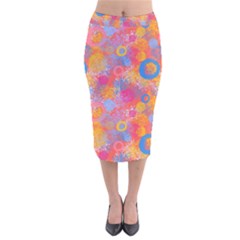 Multicolored Splashes And Watercolor Circles On A Dark Background Velvet Midi Pencil Skirt by SychEva