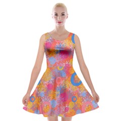 Multicolored Splashes And Watercolor Circles On A Dark Background Velvet Skater Dress by SychEva