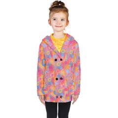 Multicolored Splashes And Watercolor Circles On A Dark Background Kids  Double Breasted Button Coat by SychEva