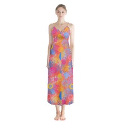 Multicolored Splashes And Watercolor Circles On A Dark Background Button Up Chiffon Maxi Dress by SychEva