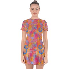 Multicolored Splashes And Watercolor Circles On A Dark Background Drop Hem Mini Chiffon Dress by SychEva