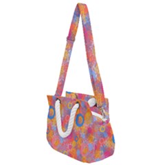 Multicolored Splashes And Watercolor Circles On A Dark Background Rope Handles Shoulder Strap Bag by SychEva