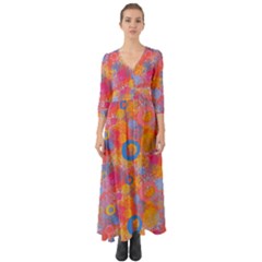 Multicolored Splashes And Watercolor Circles On A Dark Background Button Up Boho Maxi Dress by SychEva