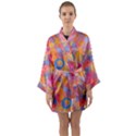 Multicolored Splashes And Watercolor Circles On A Dark Background Long Sleeve Satin Kimono View1