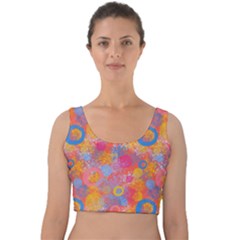 Multicolored Splashes And Watercolor Circles On A Dark Background Velvet Crop Top by SychEva