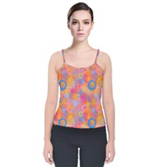 Multicolored Splashes And Watercolor Circles On A Dark Background Velvet Spaghetti Strap Top by SychEva