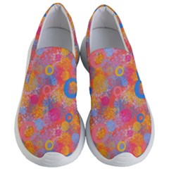 Multicolored Splashes And Watercolor Circles On A Dark Background Women s Lightweight Slip Ons by SychEva