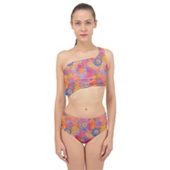 Multicolored Splashes And Watercolor Circles On A Dark Background Spliced Up Two Piece Swimsuit by SychEva