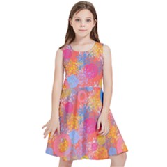 Multicolored Splashes And Watercolor Circles On A Dark Background Kids  Skater Dress by SychEva