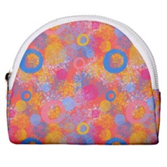 Multicolored Splashes And Watercolor Circles On A Dark Background Horseshoe Style Canvas Pouch by SychEva