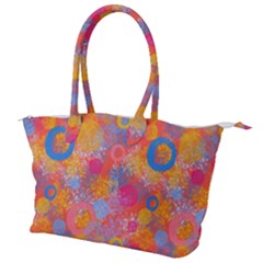 Multicolored Splashes And Watercolor Circles On A Dark Background Canvas Shoulder Bag by SychEva