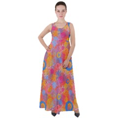 Multicolored Splashes And Watercolor Circles On A Dark Background Empire Waist Velour Maxi Dress by SychEva