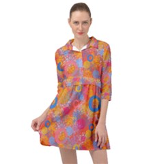 Multicolored Splashes And Watercolor Circles On A Dark Background Mini Skater Shirt Dress by SychEva