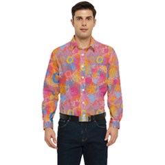 Multicolored Splashes And Watercolor Circles On A Dark Background Men s Long Sleeve Pocket Shirt  by SychEva