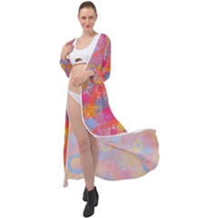 Multicolored Splashes And Watercolor Circles On A Dark Background Maxi Chiffon Beach Wrap by SychEva