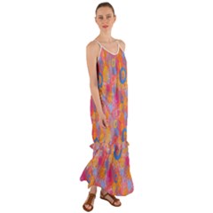 Multicolored Splashes And Watercolor Circles On A Dark Background Cami Maxi Ruffle Chiffon Dress by SychEva