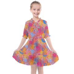 Multicolored Splashes And Watercolor Circles On A Dark Background Kids  All Frills Chiffon Dress by SychEva