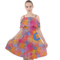 Multicolored Splashes And Watercolor Circles On A Dark Background Cut Out Shoulders Chiffon Dress by SychEva