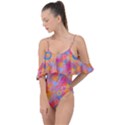 Multicolored Splashes And Watercolor Circles On A Dark Background Drape Piece Swimsuit View1