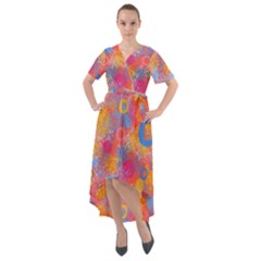 Multicolored Splashes And Watercolor Circles On A Dark Background Front Wrap High Low Dress by SychEva