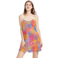 Multicolored Splashes And Watercolor Circles On A Dark Background Summer Frill Dress by SychEva