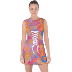 Multicolored Splashes And Watercolor Circles On A Dark Background Lace Up Front Bodycon Dress by SychEva