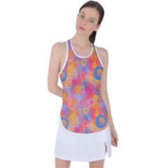 Multicolored Splashes And Watercolor Circles On A Dark Background Racer Back Mesh Tank Top by SychEva