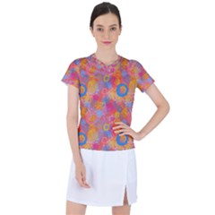 Multicolored Splashes And Watercolor Circles On A Dark Background Women s Sports Top by SychEva