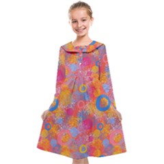 Multicolored Splashes And Watercolor Circles On A Dark Background Kids  Midi Sailor Dress by SychEva