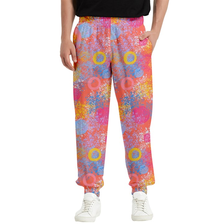 Multicolored Splashes And Watercolor Circles On A Dark Background Men s Elastic Waist Pants