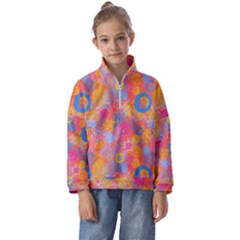 Multicolored Splashes And Watercolor Circles On A Dark Background Kids  Half Zip Hoodie by SychEva