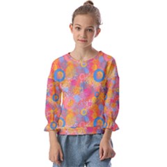 Multicolored Splashes And Watercolor Circles On A Dark Background Kids  Cuff Sleeve Top