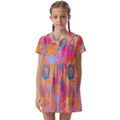 Multicolored Splashes And Watercolor Circles On A Dark Background Kids  Asymmetric Collar Dress