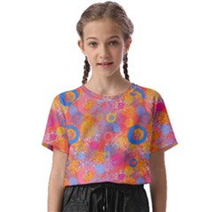 Multicolored Splashes And Watercolor Circles On A Dark Background Kids  Basic Tee by SychEva