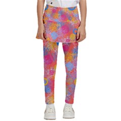 Multicolored Splashes And Watercolor Circles On A Dark Background Kids  Skirted Pants by SychEva