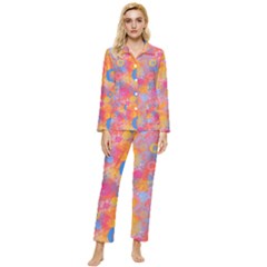 Multicolored Splashes And Watercolor Circles On A Dark Background Womens  Long Sleeve Pocket Pajamas Set by SychEva