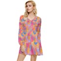 Multicolored Splashes And Watercolor Circles On A Dark Background Tiered Long Sleeve Mini Dress View1