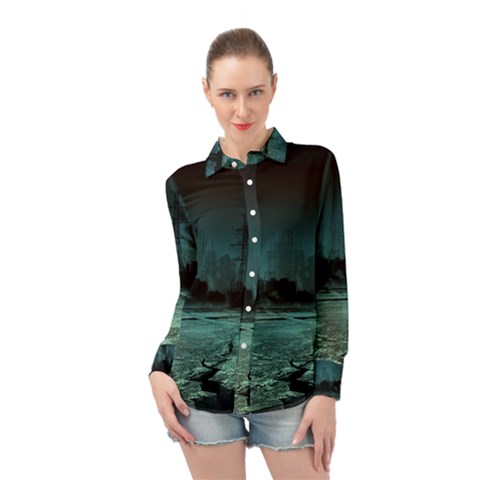 Industry-setting-world-urban Long Sleeve Chiffon Shirt by Sudhe