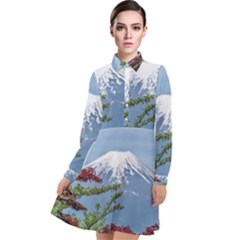 Mountain-mount-landscape-japanese Long Sleeve Chiffon Shirt Dress by Sudhe