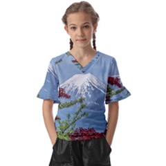 Mountain-mount-landscape-japanese Kids  V-neck Horn Sleeve Blouse