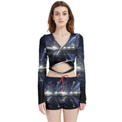 Cityscape-light-zoom-city-urban Velvet Wrap Crop Top And Shorts Set by Sudhe