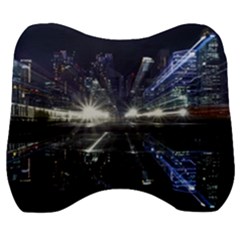 Cityscape-light-zoom-city-urban Velour Head Support Cushion by Sudhe