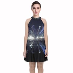 Cityscape-light-zoom-city-urban Velvet Halter Neckline Dress 